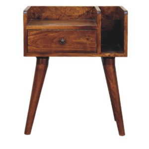 miavon Chestnut Wood Bedside Table – Classic Nightstand with Storage