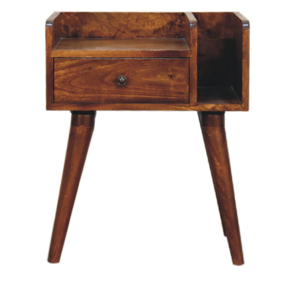 miavon Chestnut Wood Bedside Table – Classic Nightstand with Storage